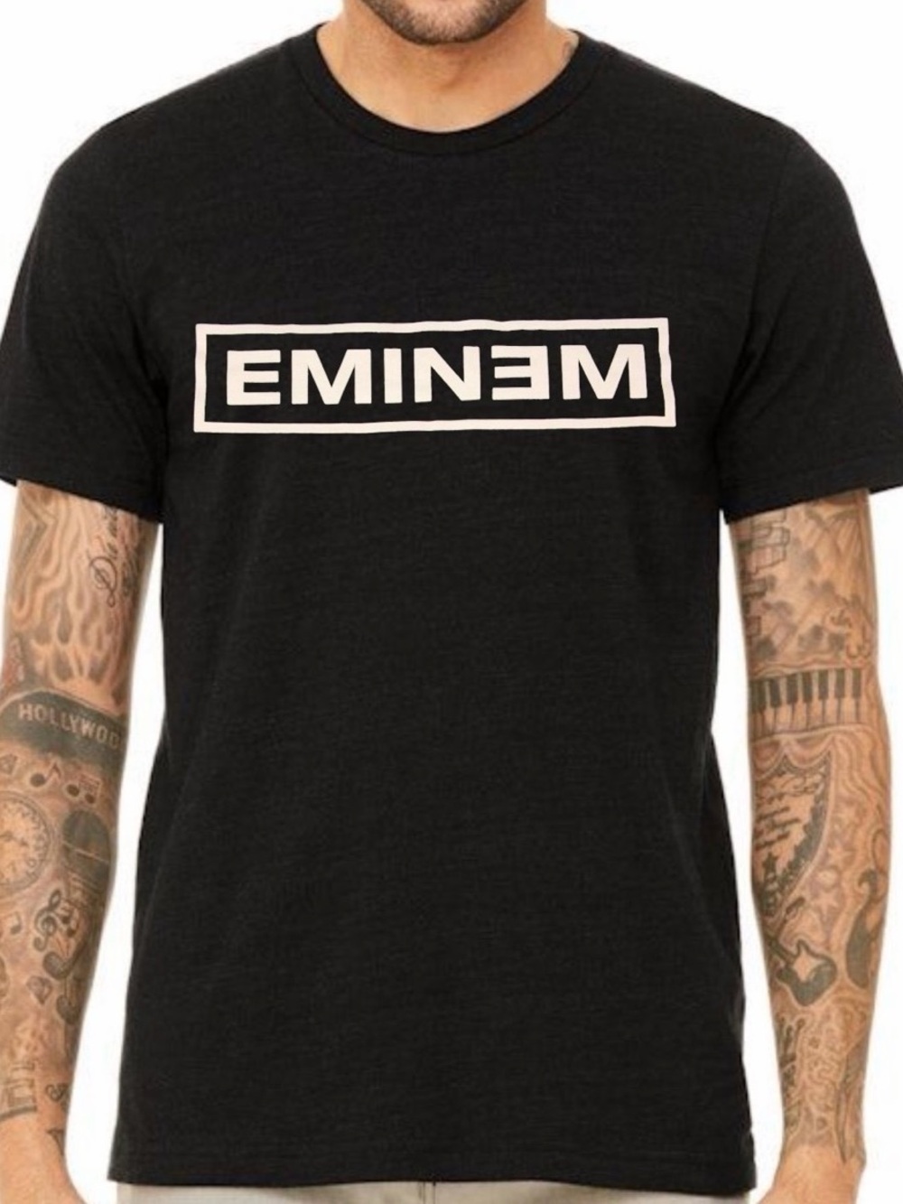 EMINEM Black Tee with White Box Logo - Men's Short Sleeve Shirt